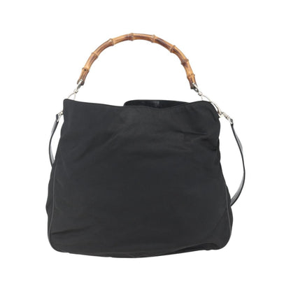 Gucci Vintage Bamboo Nylon and Patent Leather, Black, Nylon, Handbag