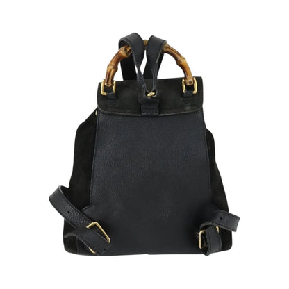 Gucci Vintage Bamboo Suede, Black, Leather, Backpack