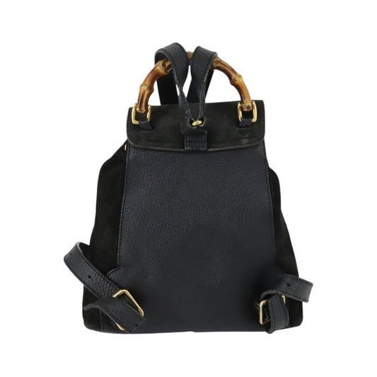 Gucci Vintage Bamboo Suede, Black, Leather, Backpack