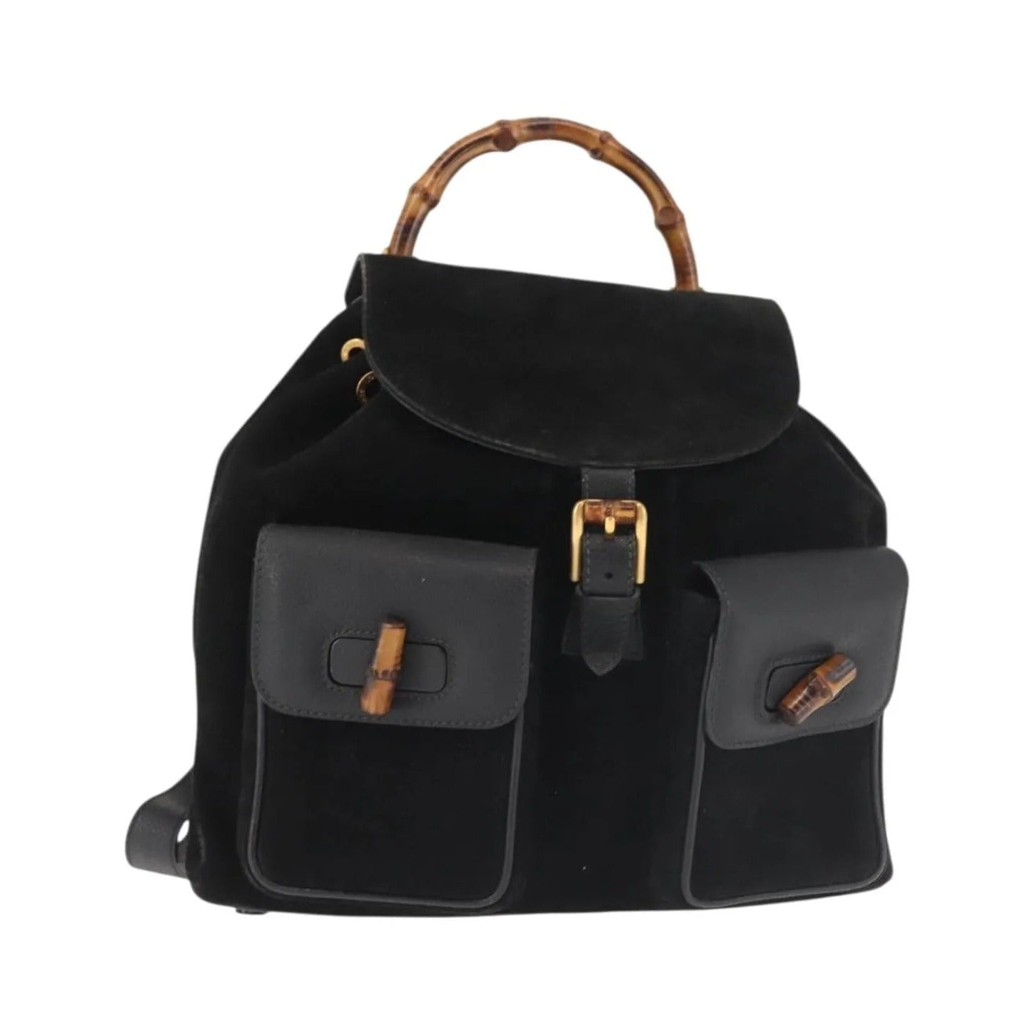 Gucci Vintage Bamboo Suede, Black, Suede, Backpack