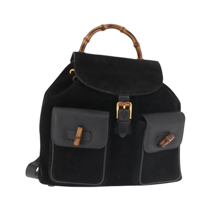 Gucci Vintage Bamboo Suede, Black, Suede, Backpack