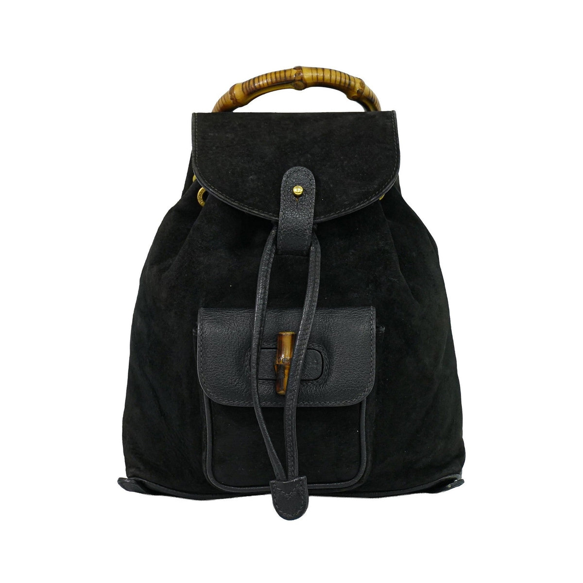 Gucci Vintage Bamboo Suede, Black, Suede, Backpack