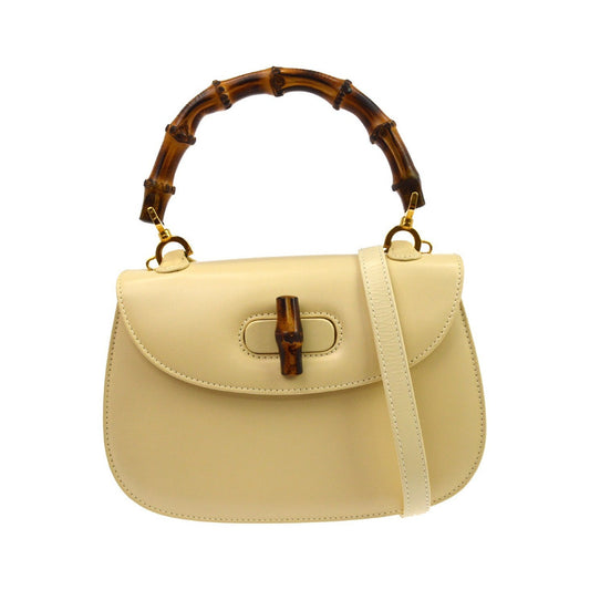 Gucci Vintage Bamboo Top Handle Leather, Beige, Leather, Handbag