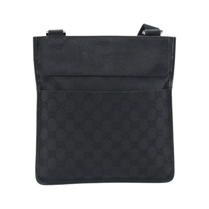 Gucci Vintage Flat Messenger GG Canvas and Leather, Black, Canvas, Handbag