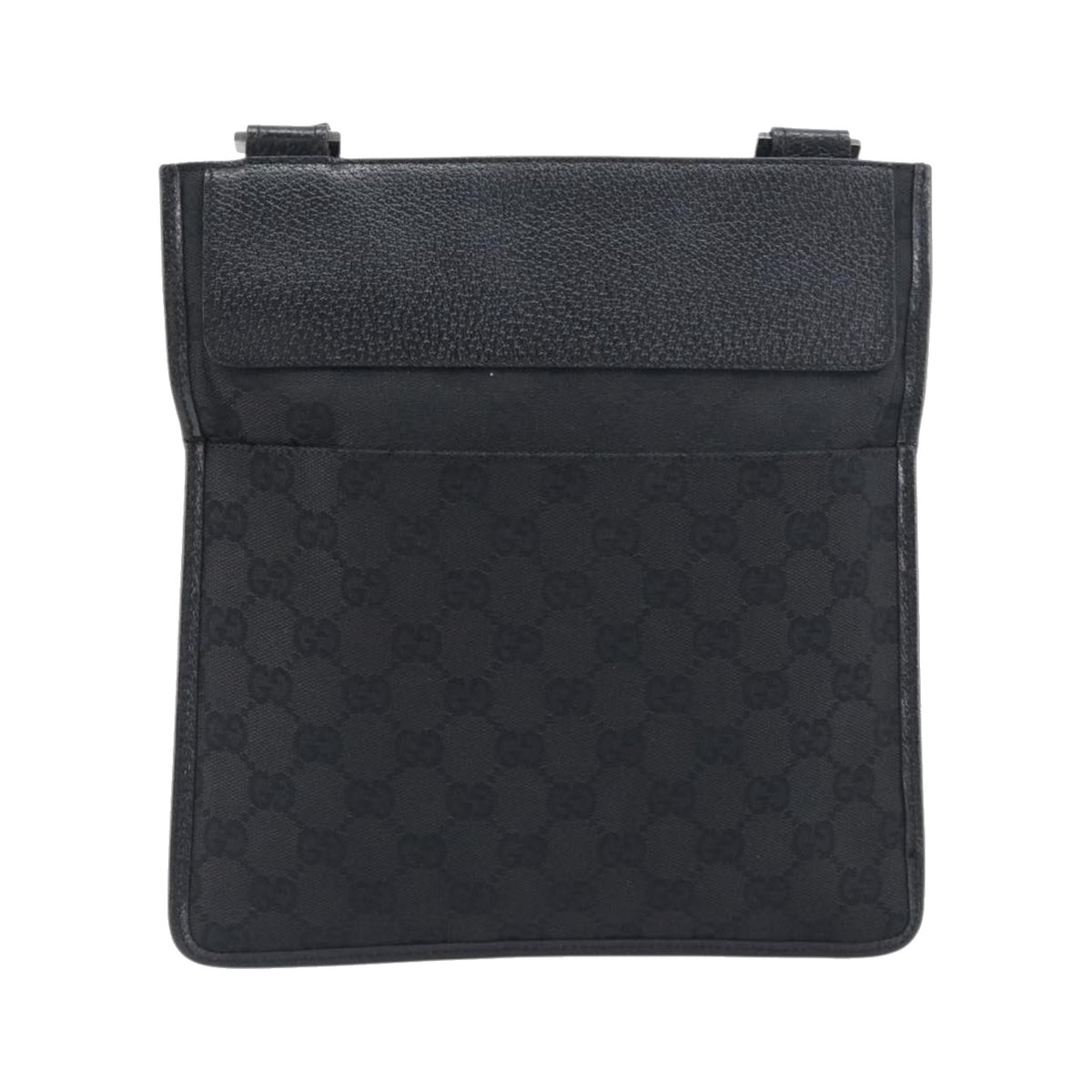 Gucci Vintage Flat Messenger GG Canvas and Leather, Black, Canvas, Handbag