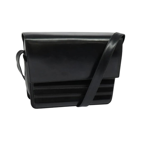 Gucci Vintage Flat Messenger Nylon and Leather, Black, Leather, Shoulder Bag