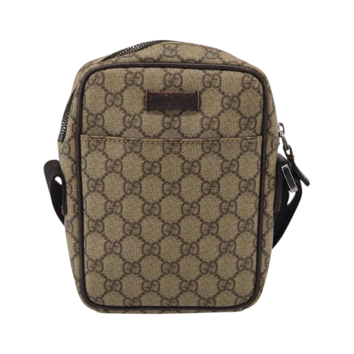 Gucci Vintage Front Pocket Flat Messenger GG Canvas and Leather, Beige, Canvas, Shoulder Bag