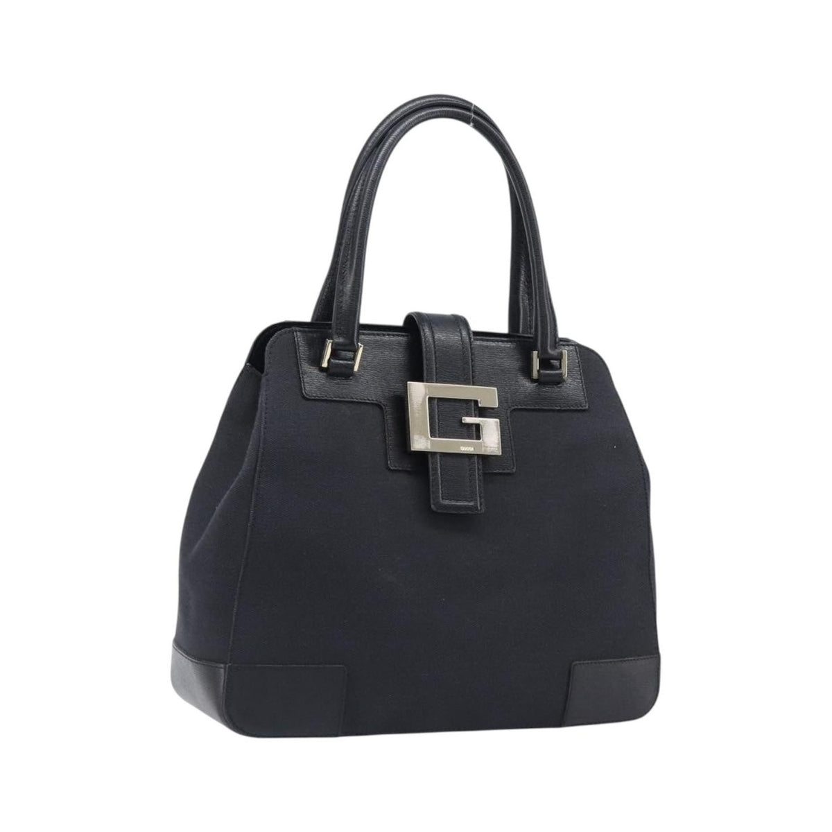 Gucci Vintage G logo Canvas, Black, Leather, Shoulder Bag
