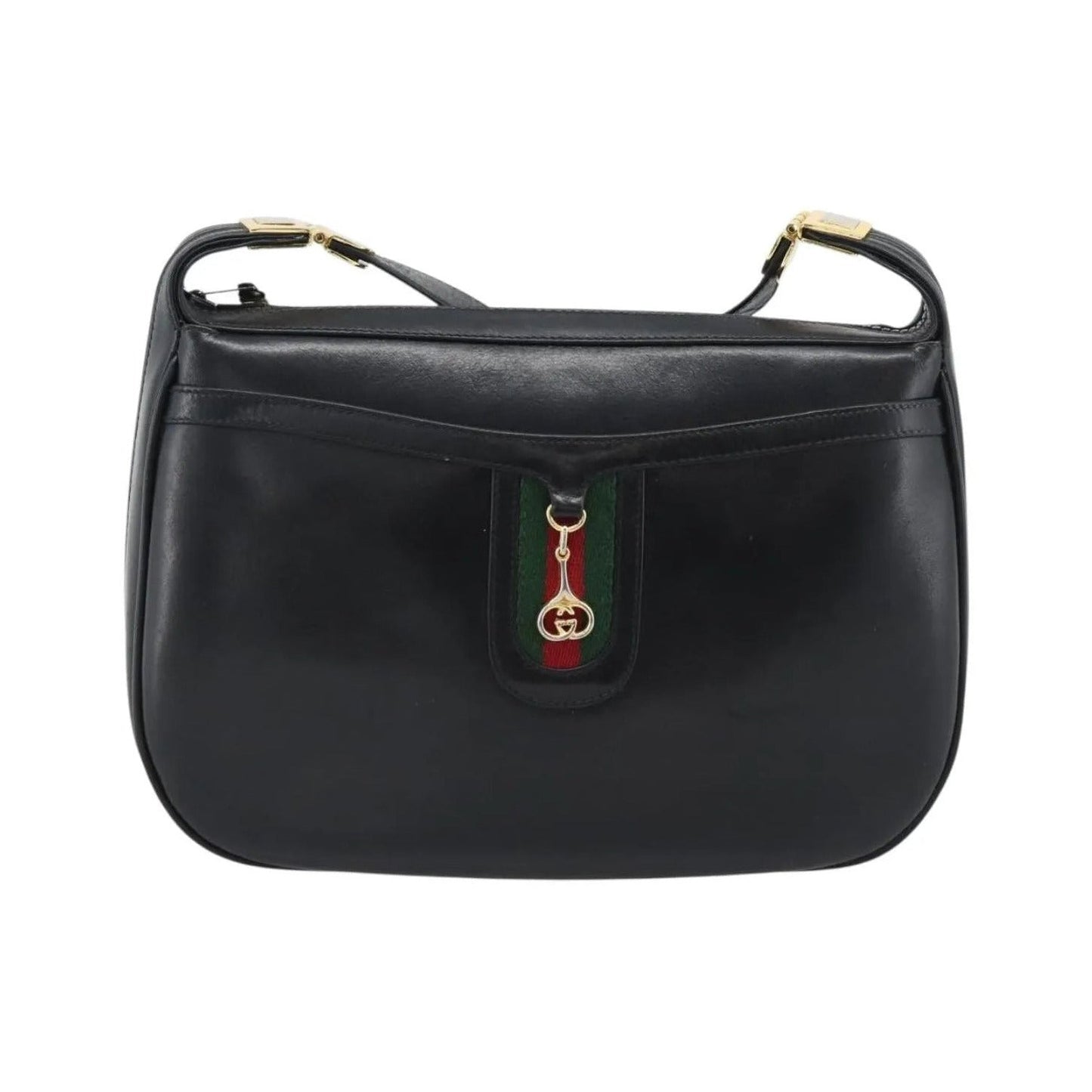 Gucci Vintage Horsebit Leather, Black, Leather, Shoulder Bag