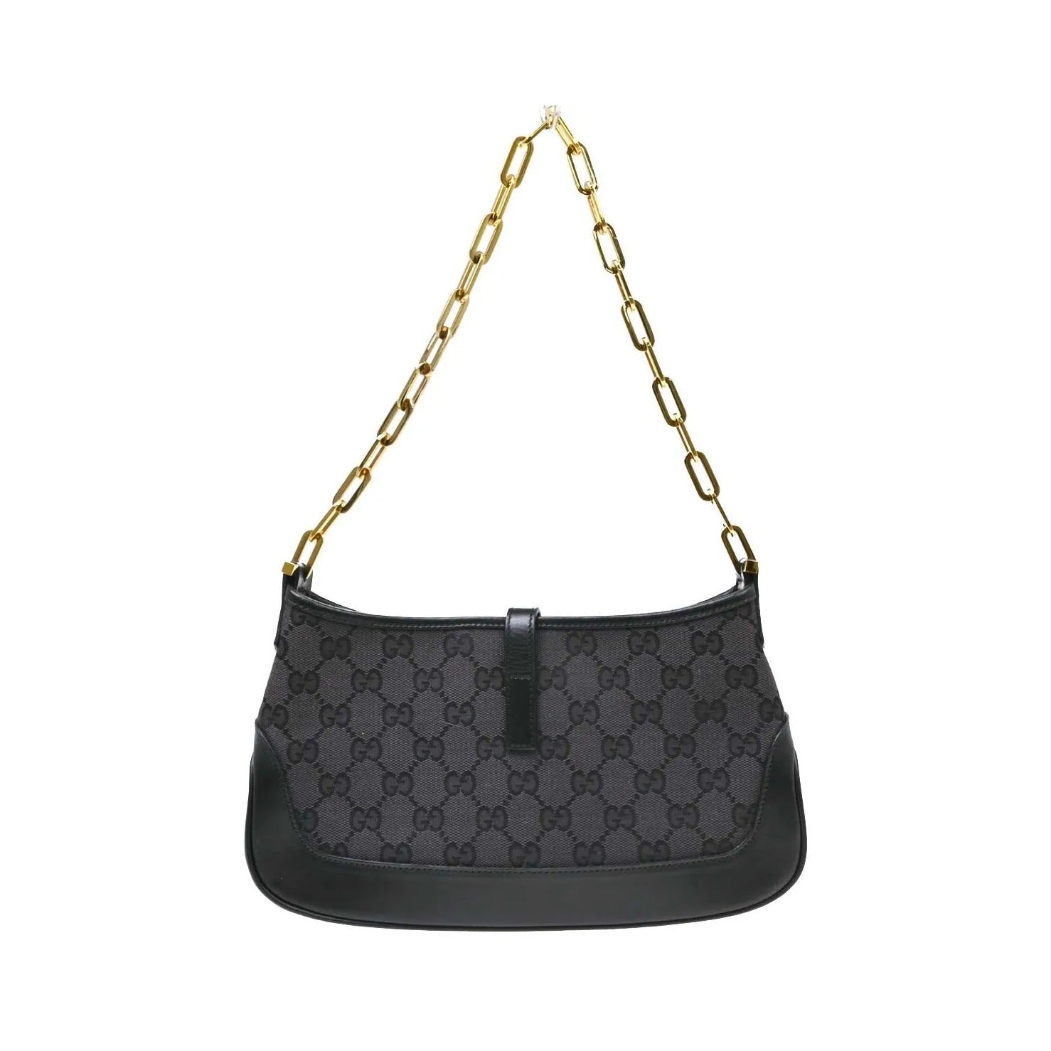 Gucci Vintage Jackie O Chain Hobo GG Canvas, Black, Canvas, Handbag