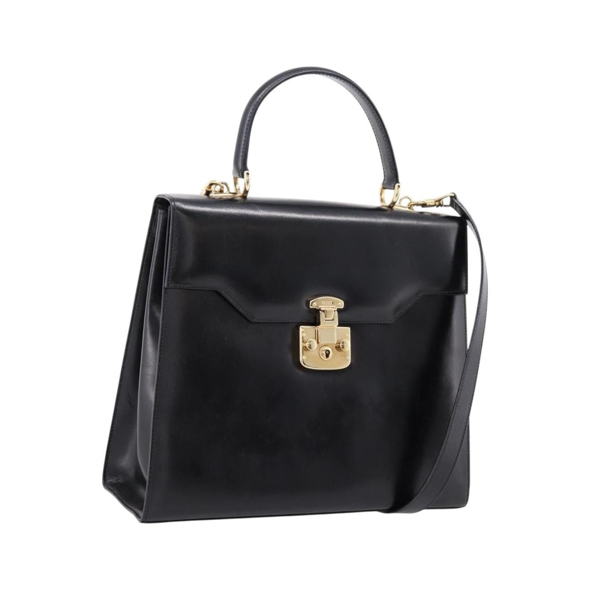 Gucci Vintage Lady Lock Top Handle Leather, Black, Leather, Handbag