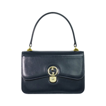 Gucci Vintage Top Handle Flap Leather with Chain Detail, Navy, Leather, Handbag