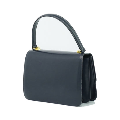 Gucci Vintage Top Handle Flap Leather with Chain Detail, Navy, Leather, Handbag