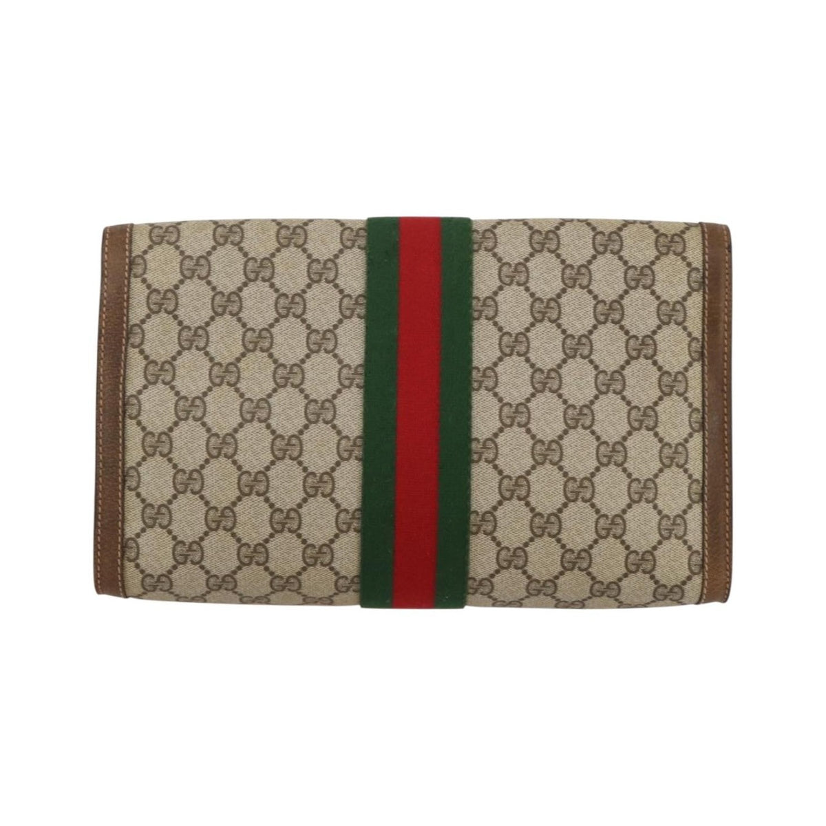 Gucci Vintage Web Flap Clutch GG Coated Canvas, Beige, Canvas, Clutch