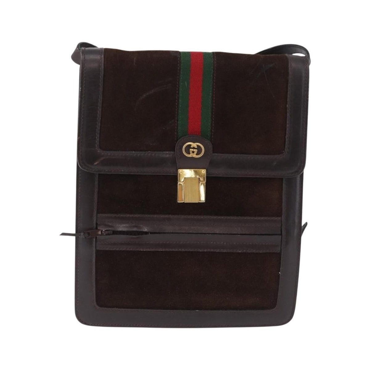 Gucci Vintage Web Sherry Line Suede, Brown, Suede, Handbag