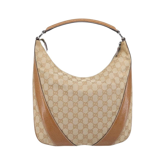 Gucci Vintage Zip Hobo GG Canvas with Leather, Beige, Canvas, Shoulder Bag