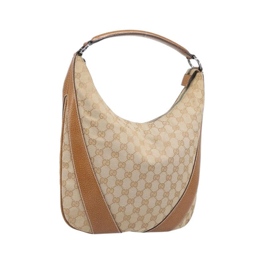 Gucci Vintage Zip Hobo GG Canvas with Leather, Beige, Canvas, Shoulder Bag