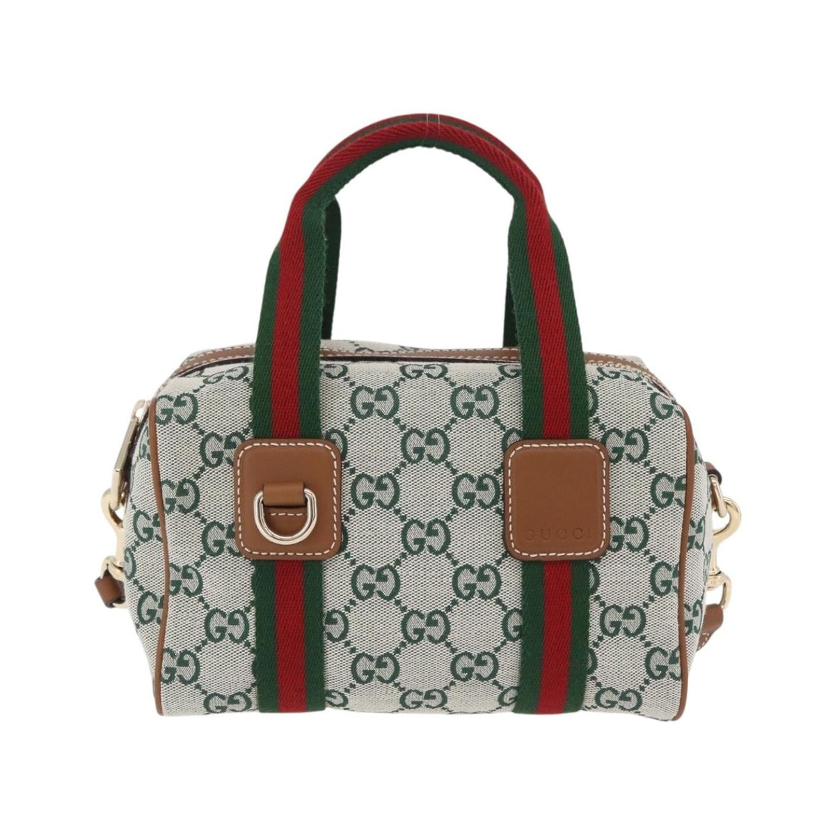 Gucci Web Boston GG Canvas, Green, Canvas, Handbag