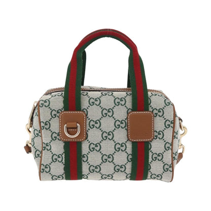 Gucci Web Boston GG Canvas, Green, Canvas, Handbag