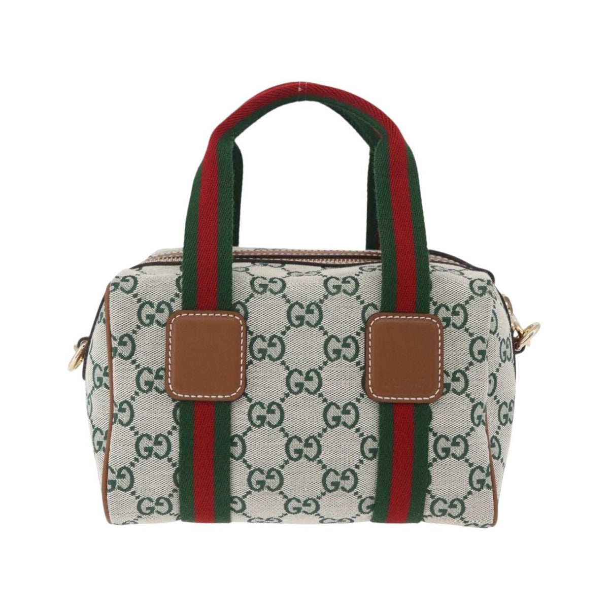 Gucci Web Boston GG Canvas, Green, Canvas, Handbag
