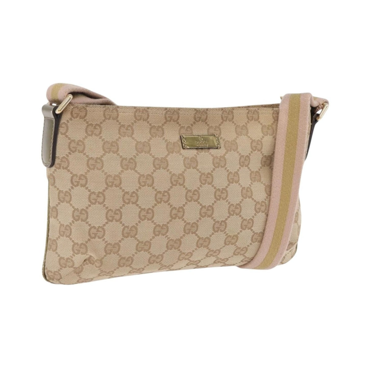 Gucci Web Strap Messenger GG Coated Canvas, Beige, Canvas, Handbag