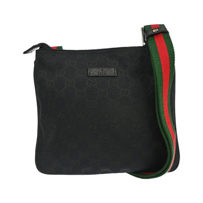 Gucci Web Strap Zip Messenger GG Canvas and leather, Black, Canvas, Shoulder Bag