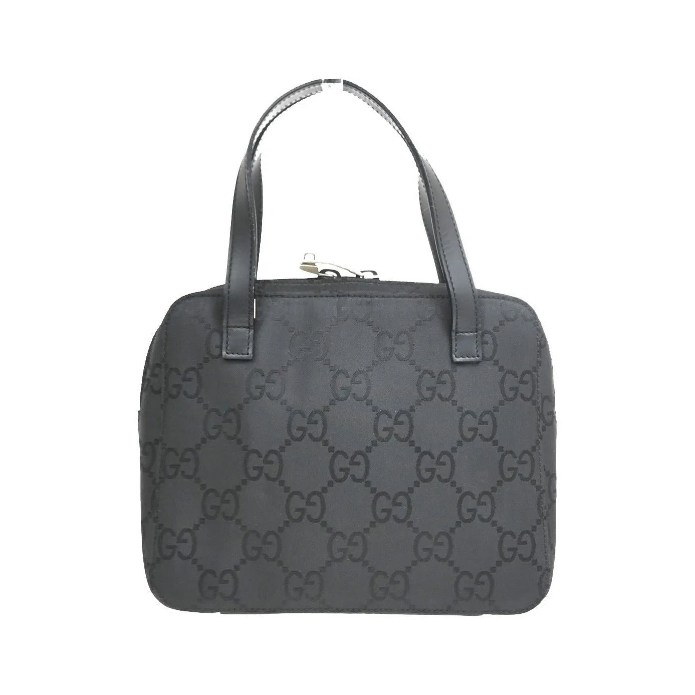 Gucci Zip Around Bowling GG Canvas and white leather, Black, Canvas, Handbag