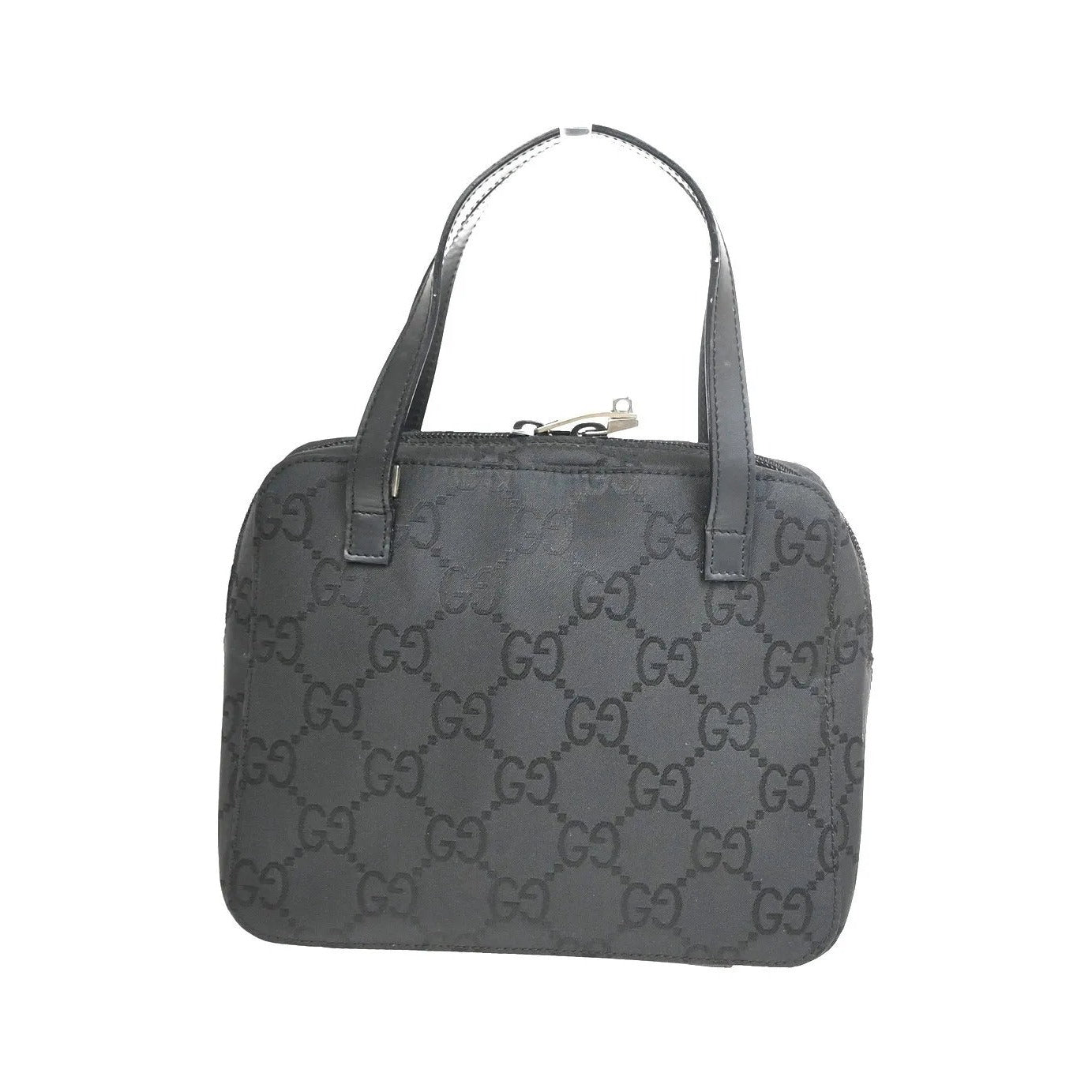 Gucci Zip Around Bowling GG Canvas and white leather, Black, Canvas, Handbag