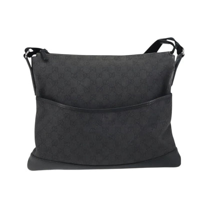 Gucci Zip Messenger GG Canvas with Perforated Leather, Black, Canvas, Shoulder Bag