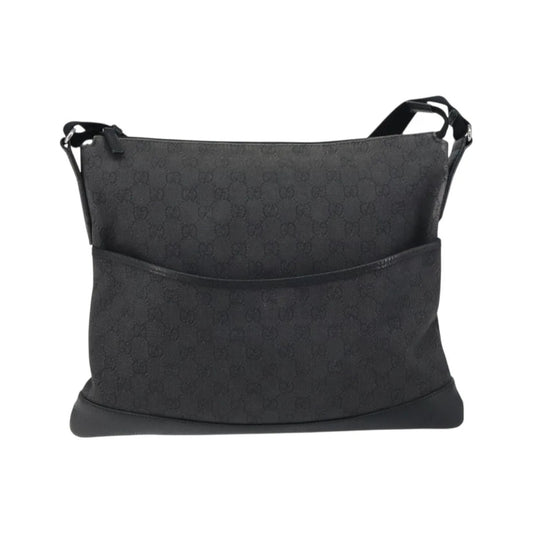 Gucci Zip Messenger GG Canvas with Perforated Leather, Black, Canvas, Shoulder Bag