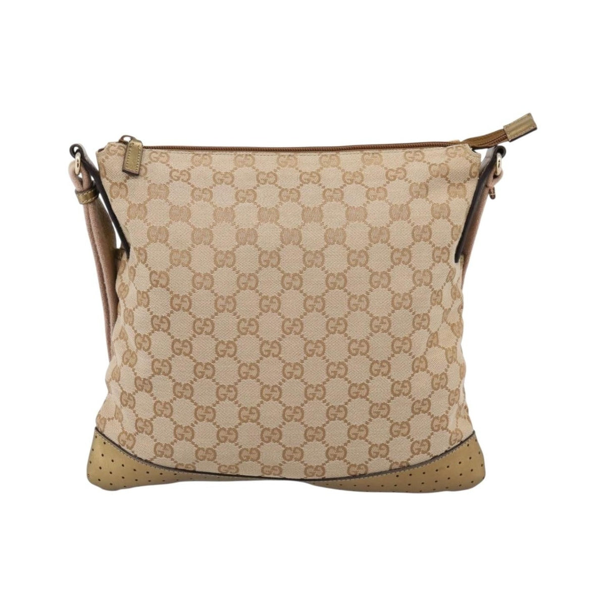 Gucci Zip Messenger GG Canvas with Perforated Leather, Beige, Canvas, Handbag