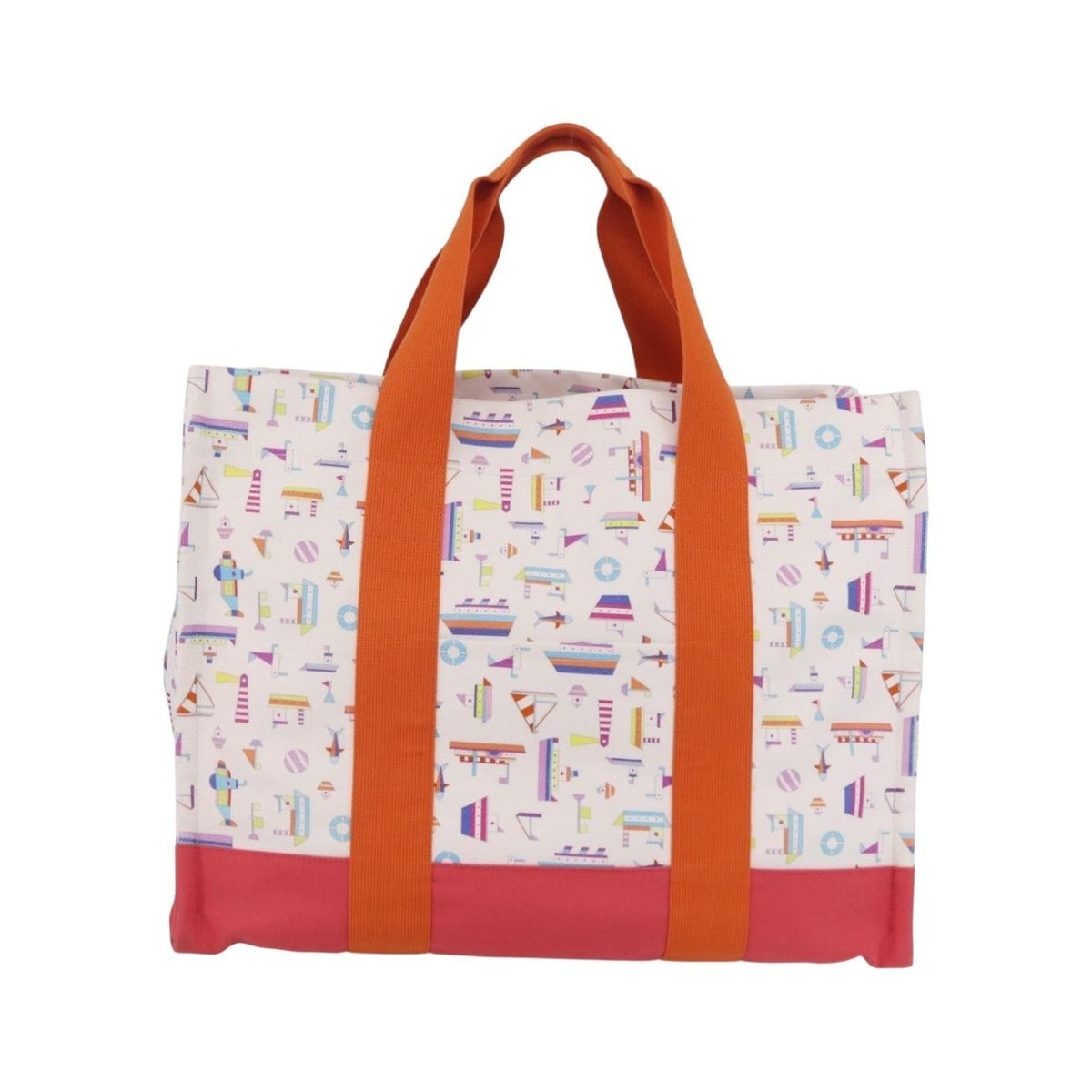Hermes Beach Printed Toile, White, Canvas, Tote Bag