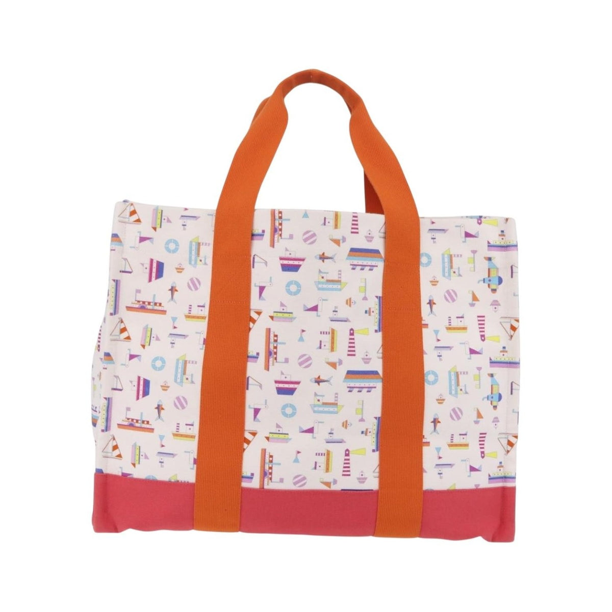 Hermes Beach Printed Toile, White, Canvas, Tote Bag