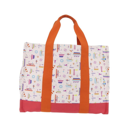 Hermes Beach Printed Toile, White, Canvas, Tote Bag