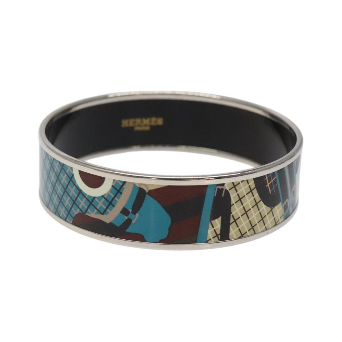 Hermes Caleche Bangle Enamel, Blue, Metal, Bracelet