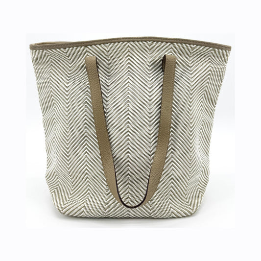 Hermes Chennai Woven Leather and Canvas, White, Canvas, Tote Bag