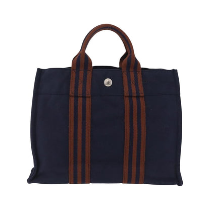 Hermes Fourre Tout Toile, Navy, Canvas, Tote Bag