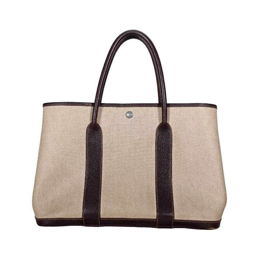 Hermes Garden Party Toile and Leather, Beige, Canvas, Tote Bag