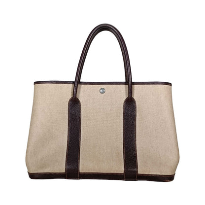 Hermes Garden Party Toile and Leather, Beige, Canvas, Tote Bag
