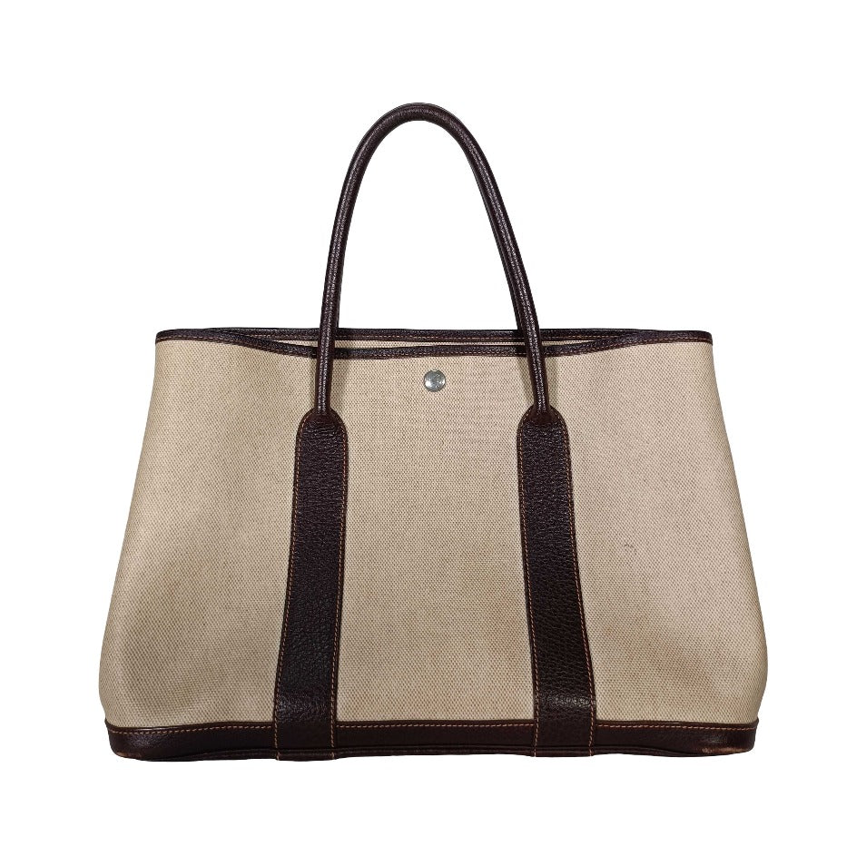 Hermes Garden Party Toile and Leather, Beige, Canvas, Tote Bag