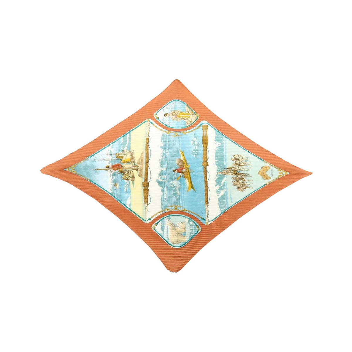 Hermes Gronland Pleated Silk, Brown, Silk, Scarf
