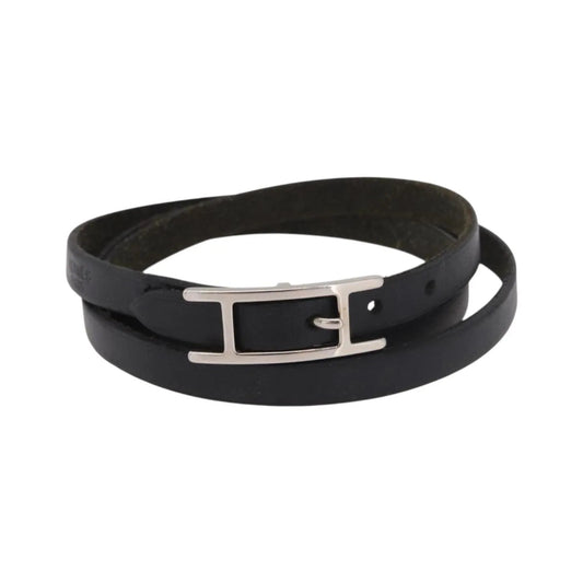Hermes Hapi 3 Leather with Metal, Black, Leather, Bracelet
