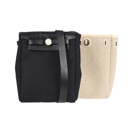 Hermes Herbag Toile and Leather, Black, Canvas, Handbag