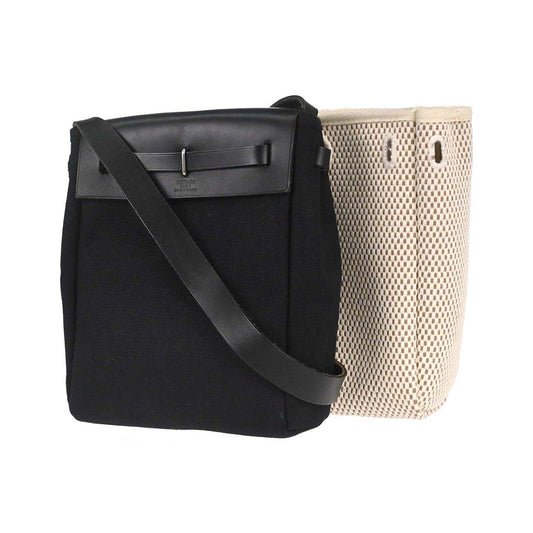 Hermes Herbag Toile and Leather, Black, Canvas, Handbag