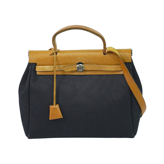 Hermes Herbag Toile and Leather, Black, Canvas, Handbag