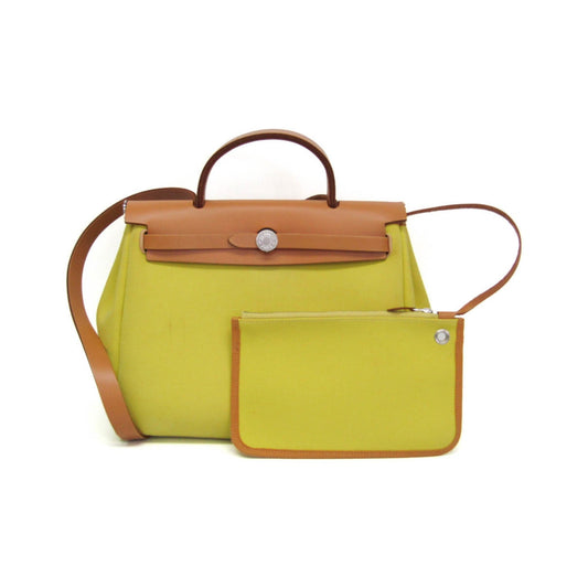 Hermes Herbag Zip Verso Leather and Toile, Yellow, Canvas, Handbag