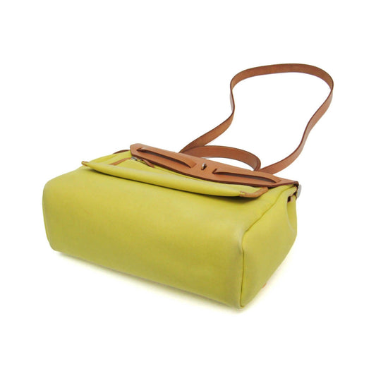 Hermes Herbag Zip Verso Leather and Toile, Yellow, Canvas, Handbag