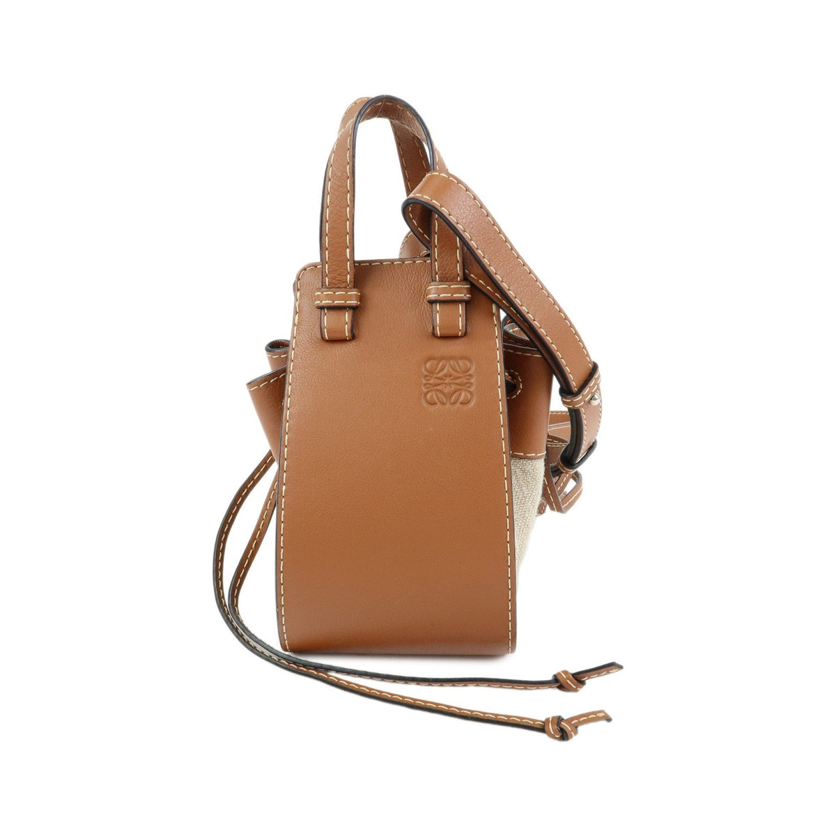 Loewe Hammock Leather and Canvas, Brown, Leather, Handbag