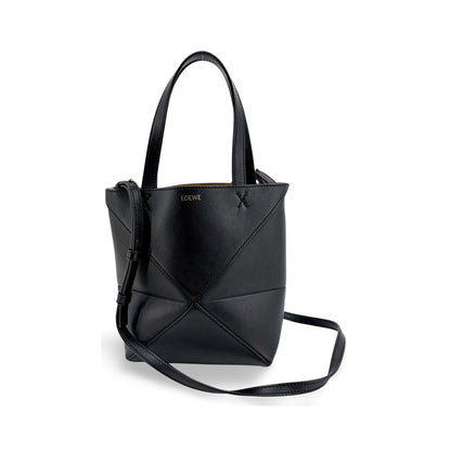 Loewe Puzzle Fold Leather, Black, Leather, Tote Bag