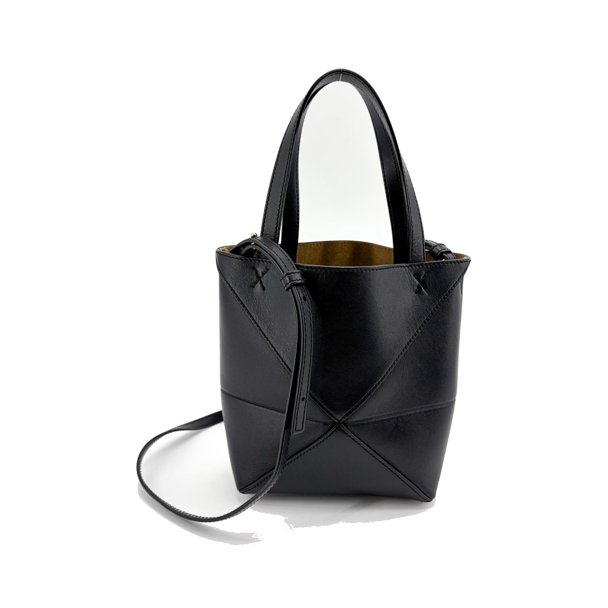 Loewe Puzzle Fold Leather, Black, Leather, Tote Bag